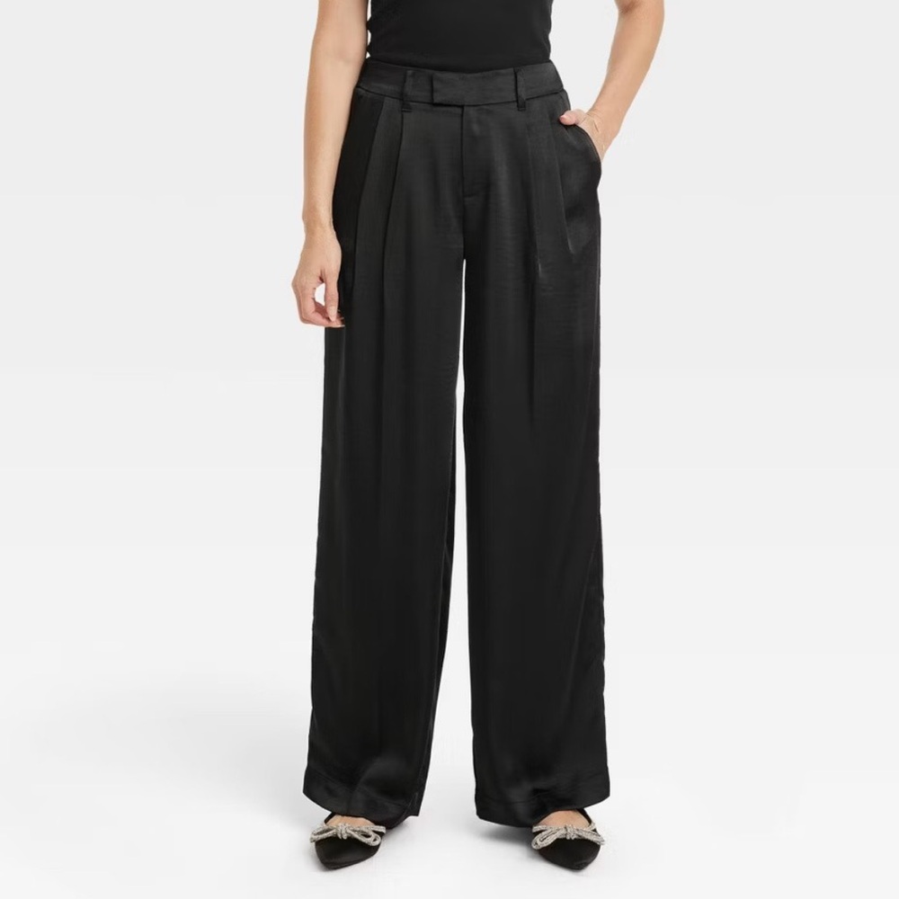 A New Day Women's Black Wide Leg Satin Trouser Pants Size 2